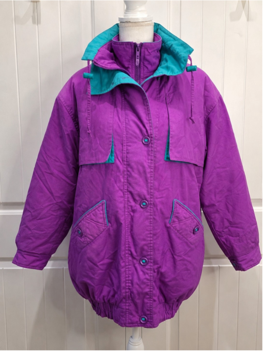 VTG New Image Purple Teal Colorblock Jacket Sz S 80s 90s Puffy Coat Retro